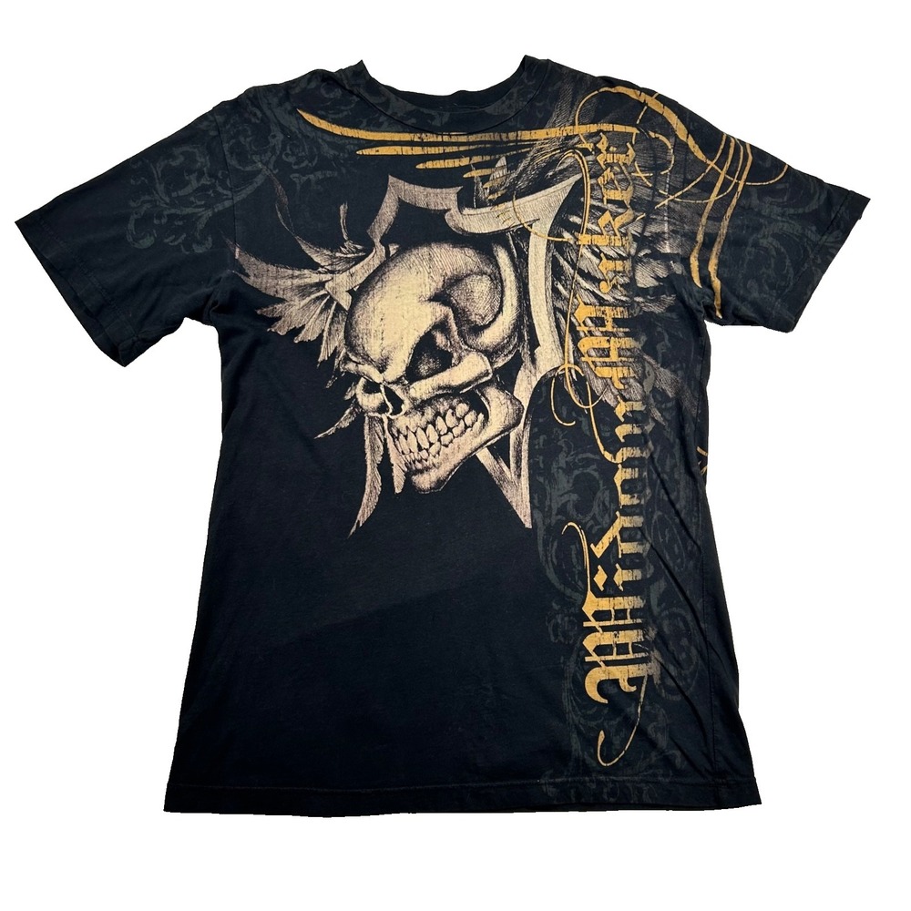 UHL Studios Shirt Mens M JP Cycles Gothic Skulls Spiritual Dark Y2K Angels USA